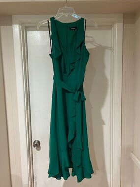 Kensie Emerald Ruffle Midi Dress with Waist Tie